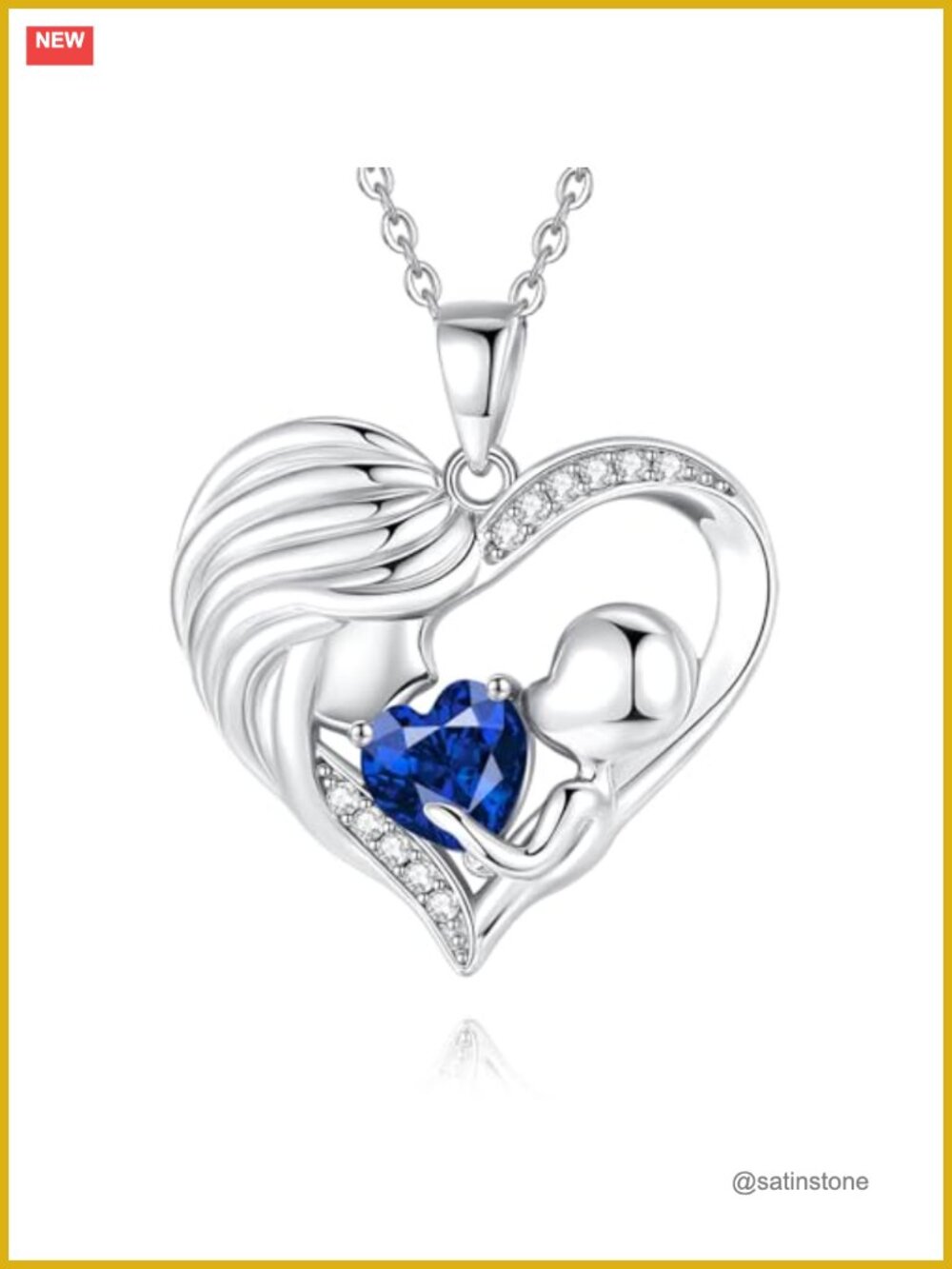 Gold Mom Birthstone Necklace Heart Pendant 925 Sterling Silver 16+2 Inch